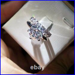 Certified Moissanite Bridal Set Engagement Ring Pure 14K White Gold 2.00Ct Round