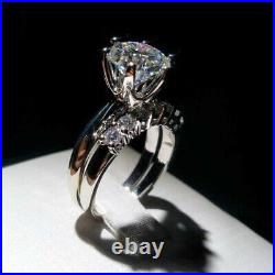 Certified Moissanite Bridal Set Engagement Ring Pure 14K White Gold 2.00Ct Round