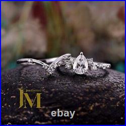 Certified Moissanite Bridal Set Engagement Ring Pure 14K White Gold 2.50 CT Pear