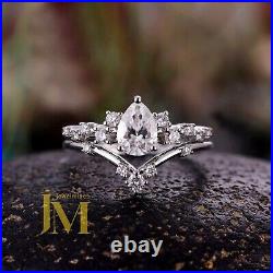 Certified Moissanite Bridal Set Engagement Ring Pure 14K White Gold 2.50 CT Pear