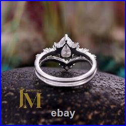 Certified Moissanite Bridal Set Engagement Ring Pure 14K White Gold 2.50 CT Pear