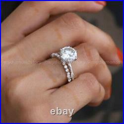 Certified Moissanite Bridal Set Engagement Ring Pure 14K White Gold 2.50CT Round