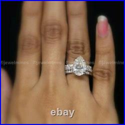 Certified Moissanite Trio Set Engagement Ring Pure 14K White Gold 3 CT Pear VVS1