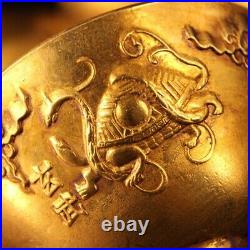 China Dynasty pure Bronze 24K Gold Gilt Fengshui Dragon Beast Bowl Bowls a set