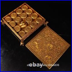 China Folk Pure Copper Carve Engraves Gold Gilt Chinese chess and Box Set