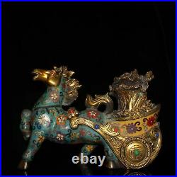 China Gold plating of pure copper Cloisonne set Gem Horse Chinese Cabbage statue
