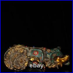 China Gold plating of pure copper Cloisonne set Gem Horse Chinese Cabbage statue