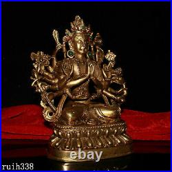 China Gold plating on pure copper set Gem Thousand hands Guanyin Buddha statue