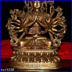 China Gold plating on pure copper set Gem Thousand hands Guanyin Buddha statue