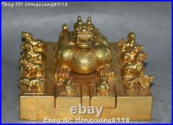 China Pure Bronze 24K Gold 12 Zodiac Pixiu Beast Seal Signet Stamp Statue Set