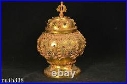 China Pure copper gilded with gold set gemstone Dragon pattern jar