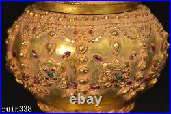 China Pure copper gilded with gold set gemstone Dragon pattern jar