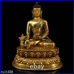 China Pure copper gilded with gold set gemstone Pharmacist Buddha statue