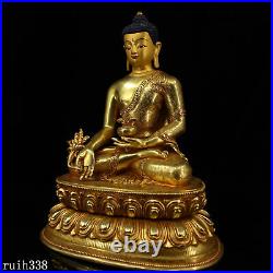 China Pure copper gilded with gold set gemstone Pharmacist Buddha statue