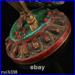 China Pure copper set gemstone Color painting Description of gold Green Tara