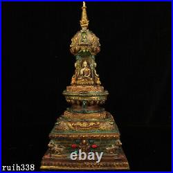China Pure copper set gemstone Color painting Description of gold pagoda