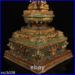 China Pure copper set gemstone Color painting Description of gold pagoda