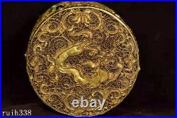 China Pure silver genuine gold Hand Carved set Gem Mythical Animals Powder box