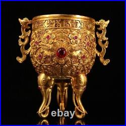 China Qing Dynasty Pure copper gilded with gold set gemstone Wine Glass
