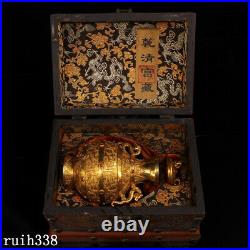 China Qing Dynasty Pure copper gilt set gemstone pot Old lacquerware box