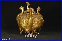 China antique Pure copper gilded with gold set gemstone small incense burner