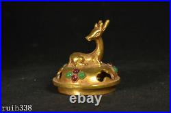 China antique Pure copper gilded with gold set gemstone small incense burner