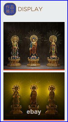 China pure Brass 24K Gold three Sages Sakyamuni Buddha Guanyin copper Statue set
