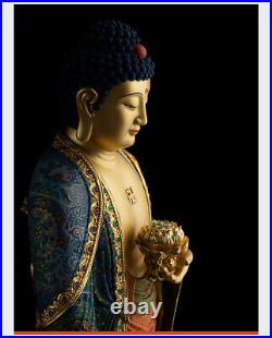 China pure Brass 24K Gold three Sages Sakyamuni Buddha Guanyin copper Statue set