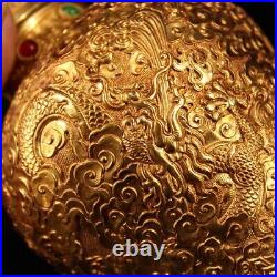 China the Qing dynasty Pure copper gilding set gemstone Dragon pot
