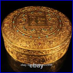 Chinese Folk Pure Copper Gold Gild inlay gem auspicious Qing coins Box Set