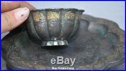 Chinese Pure Silver 24K Gold Gilt Dynasty Place Lotus Flower Cup Plate Dish Set