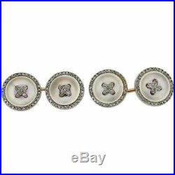 Classic Real Button Look Pure 10k Two Tone Gold With Round Shiny CZ Cufflink Set