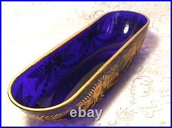 Cobalt Blue 9 Piece Victorian Dresser Set Hand Blown & Cut Gold Gilt, Perfect