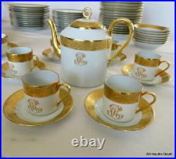 Coffee set in Porcelaine of Limoges Thistle gold by Chastagner 6 cups perfect