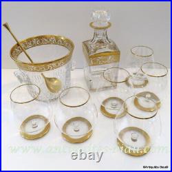 Cognac set glass crystal Saint st Louis Thistle gold model stamped perfect cond