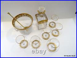 Cognac set glass crystal Saint st Louis Thistle gold model stamped perfect cond