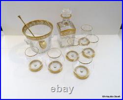 Cognac set glass crystal Saint st Louis Thistle gold model stamped perfect cond