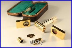 Complete Vintage Apollo Mikron Safety Razor Set Perfect Condition Gold plated