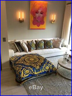 Costom Made Set Of 3 Versace Baroque Blue Gold Pillows Uplostery Velvet Perfect