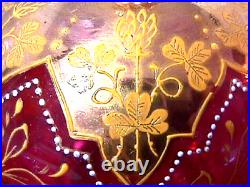 Cranberry 9 Piece Victorian Dresser Set Hand Blown & Cut, Gold, Enamel Perfect