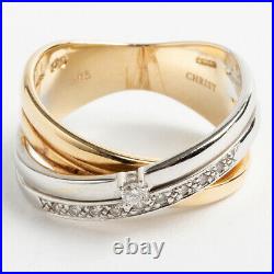 Crossover Band Pave Set Diamond Ring. 14K 2 x coloured Gold, Perfect Condition
