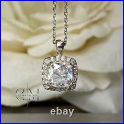 Cushion Cut 2 Carat Moissanite Halo Wedding Pendant Solid 14K White Gold For Her