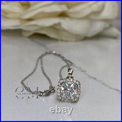 Cushion Cut 2 Carat Moissanite Halo Wedding Pendant Solid 14K White Gold For Her