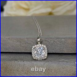 Cushion Cut 2 Carat Moissanite Halo Wedding Pendant Solid 14K White Gold For Her