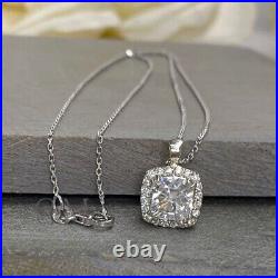 Cushion Cut 2 Carat Moissanite Halo Wedding Pendant Solid 14K White Gold For Her