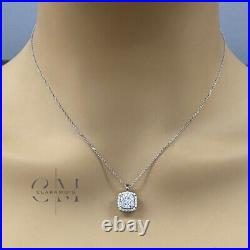 Cushion Cut 2 Carat Moissanite Halo Wedding Pendant Solid 14K White Gold For Her