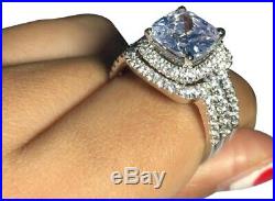 Cushion Diamond Solid 10k White Real Pure Gold Ladies Engagement Ring Band Set
