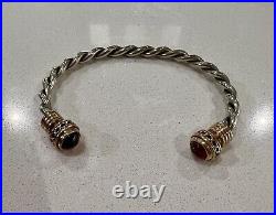 Custom Made Garnet Set In 18k Rose Gold on Pure Sterling Silver Cuff Bracelet