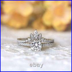 Dainty 2Ct Real Moissanite Perfect Gift For Her Bridal Set 14k White Gold Plated