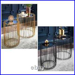 Deco Glamour Set of 2 Cage Side Tables Mirrored Top Perfect for Living Rooms N21